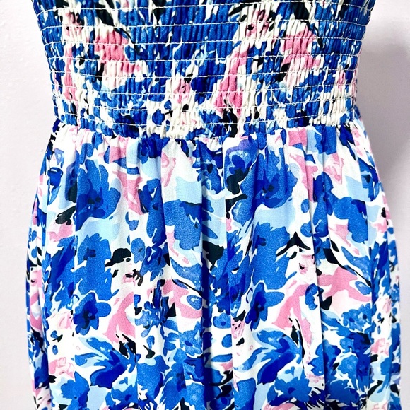 Melloday Floral flutter sleeves smocked Maxi Dress in Blue and Pink  SMALL - Picture 16 of 16